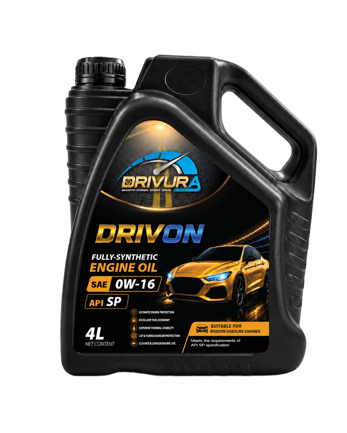 DRIVURA DRIVON SAE 0W-16 Front Golden Can